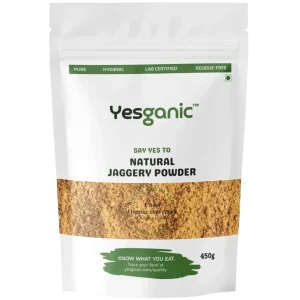 Yesganic natural jaggery powder 450g resealable pouch - organic, pure, lab certified