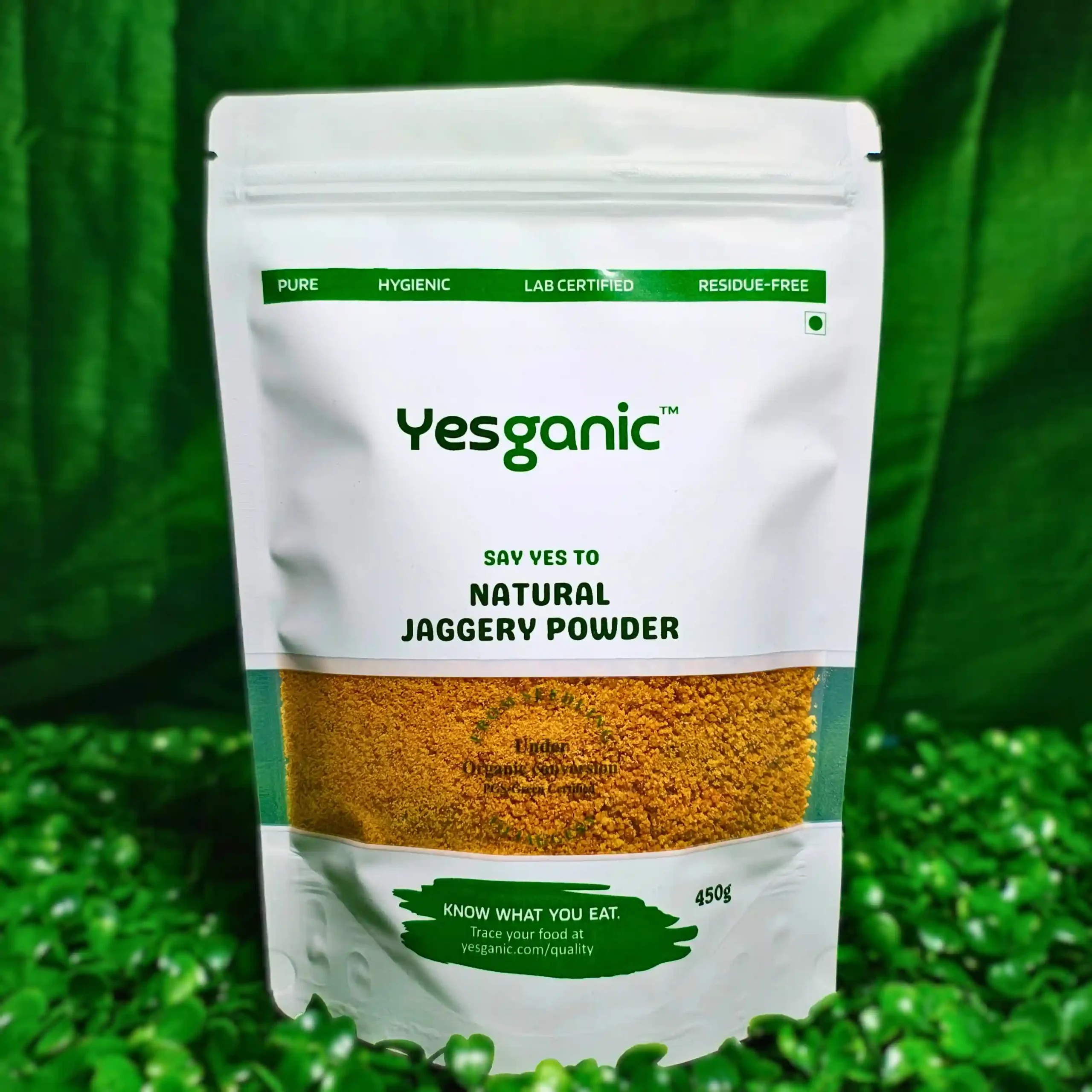 Single 450g Bag of Yesganic Natural Jaggery Powder | Organic jaggery for Healthy Cooking