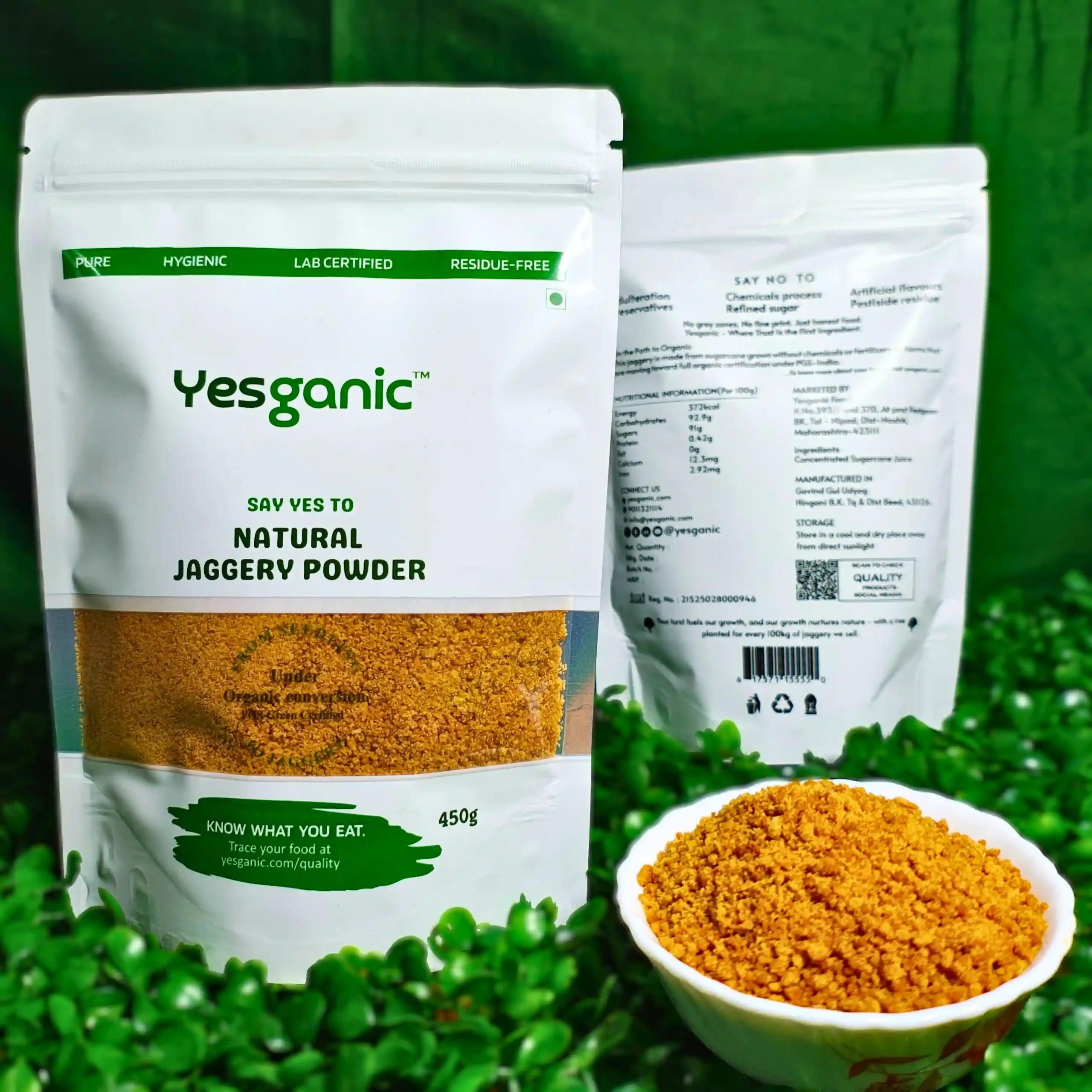 Yesganic Natural Jaggery Powder 450g: Organic, Pure, Lab-Certified Sweetener with Nutritional Facts